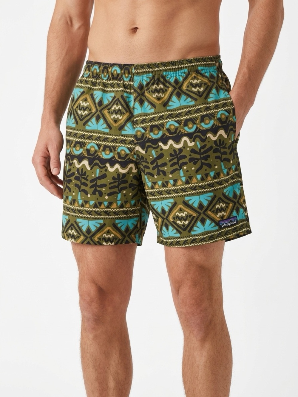 Patagonia Baggies Longs 7 Inch Shorts Mens Size S Green Blue Multi Pattern